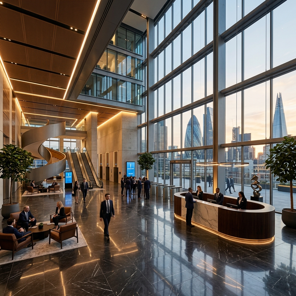 Luxury Corporate Skyscraper Lobby Background
